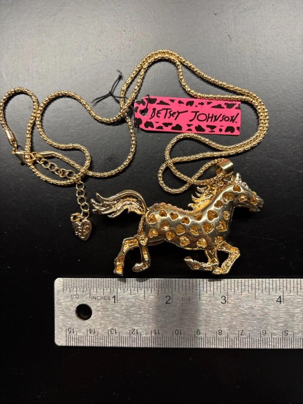 Betsey Johnson Horse Necklace Gold Multicolor Rhinestone Statement Pendant